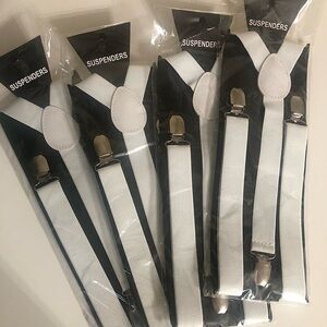 4 White Suspenders with Silver Clips